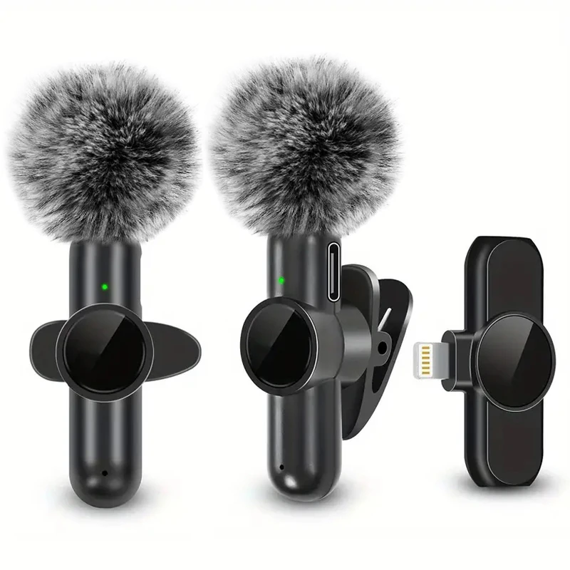 Micrófono Lavalier inalámbrico con cubierta a prueba de viento, Mini micrófono para grabación de Audio y vídeo, para iPhone, Android, teléfono móvil