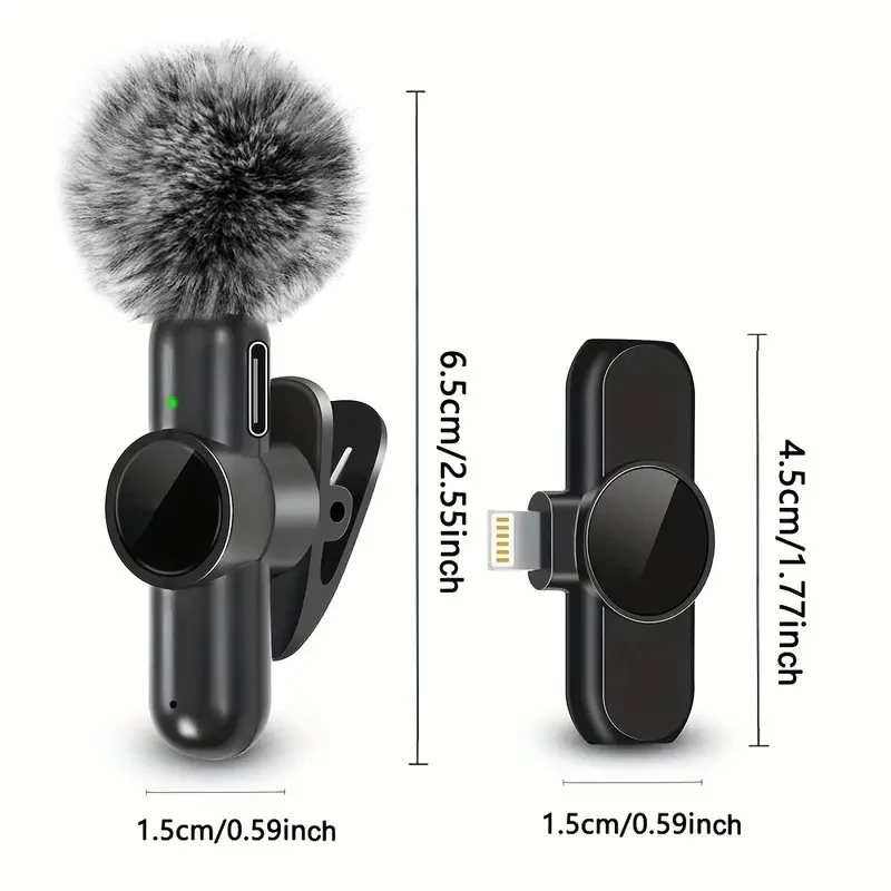 Micrófono Lavalier inalámbrico con cubierta a prueba de viento, Mini micrófono para grabación de Audio y vídeo, para iPhone, Android, teléfono móvil - Imagen 2
