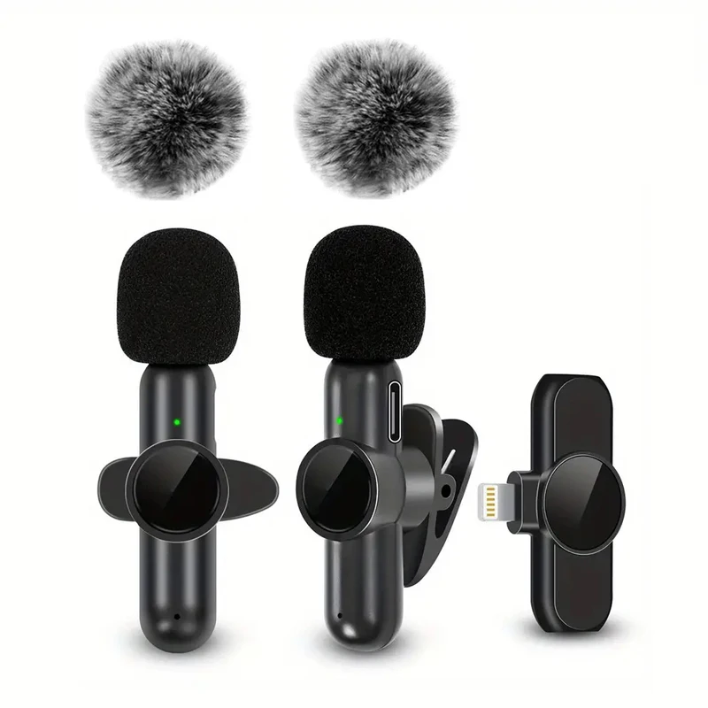 Micrófono Lavalier inalámbrico con cubierta a prueba de viento, Mini micrófono para grabación de Audio y vídeo, para iPhone, Android, teléfono móvil - Imagen 6