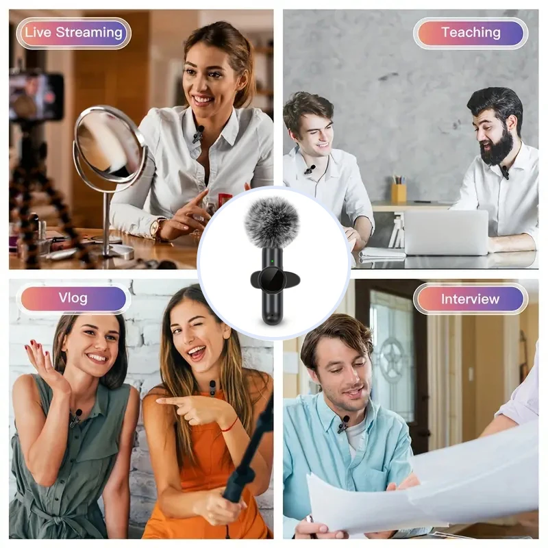 Micrófono Lavalier inalámbrico con cubierta a prueba de viento, Mini micrófono para grabación de Audio y vídeo, para iPhone, Android, teléfono móvil - Imagen 5