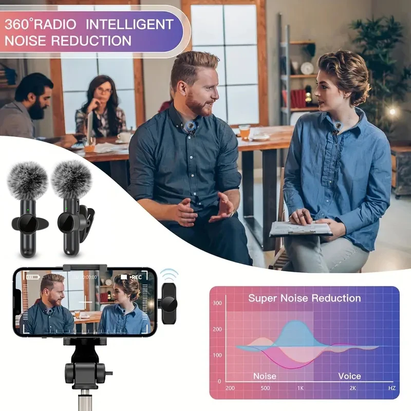 Micrófono Lavalier inalámbrico con cubierta a prueba de viento, Mini micrófono para grabación de Audio y vídeo, para iPhone, Android, teléfono móvil - Imagen 4